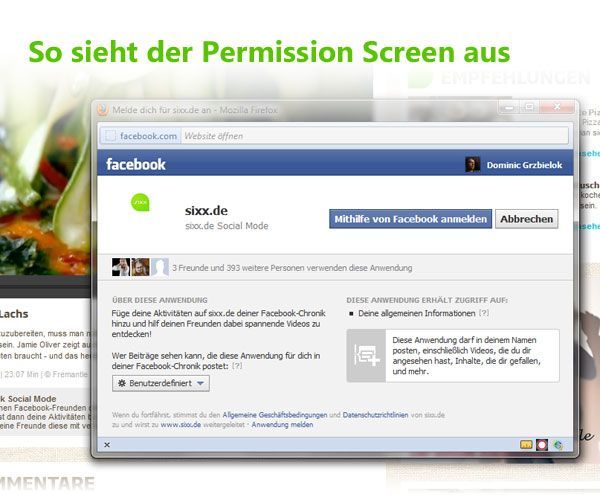 So sieht der Facebook-Permission-Dialog aus - Bildquelle: ProSiebenSat.1 Digital