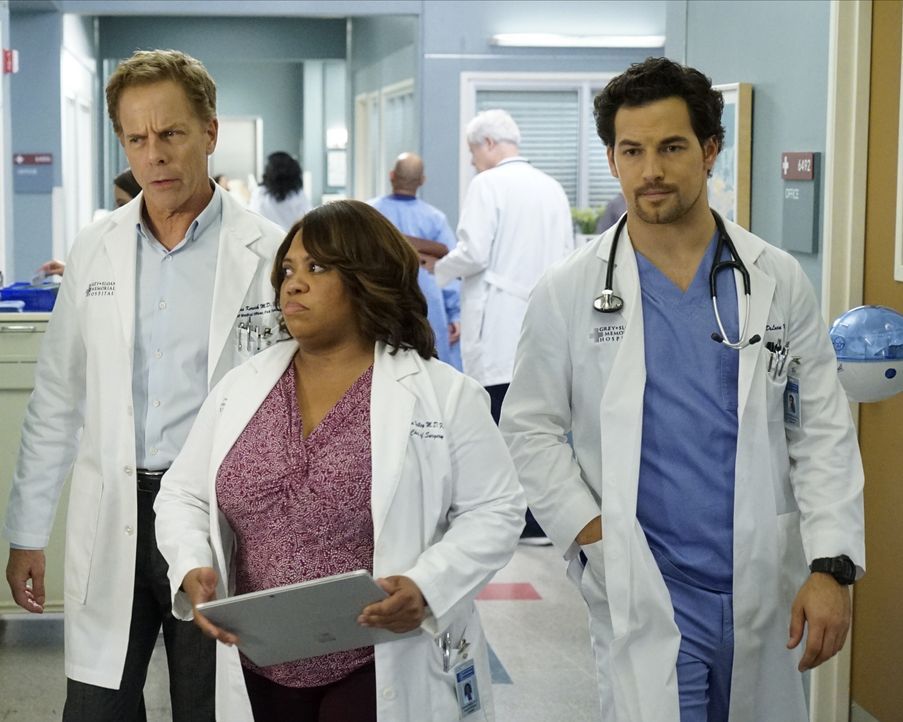 (v.l.n.r.) Dr. Thomas Koracick (Greg Germann); Dr. Miranda Bailey (Chandra Wilson); Dr. Andrew DeLuca (Giacomo Gianniotti) - Bildquelle: Kelsey McNeal © 2020 American Broadcasting Companies, Inc. All rights reserved. / Kelsey McNeal