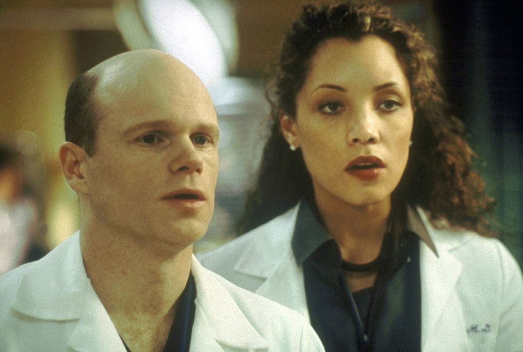 Dr. Romano (Paul McCrane, l.) maßregelt Cleo (Michael Michele, r.), weil sie das Leben eines Patienten gefährdet hat. - Bildquelle: TM+  2000 WARNER BROS.