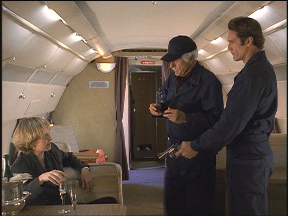 Steve (Barry Van Dyke, r.) und Mark (Dick Van Dyke, M.) verhaften die Privatdetektivin Lou Tyler (Kim Greist, l.), die sich nach Buenos Aires absetz... - Bildquelle: Viacom