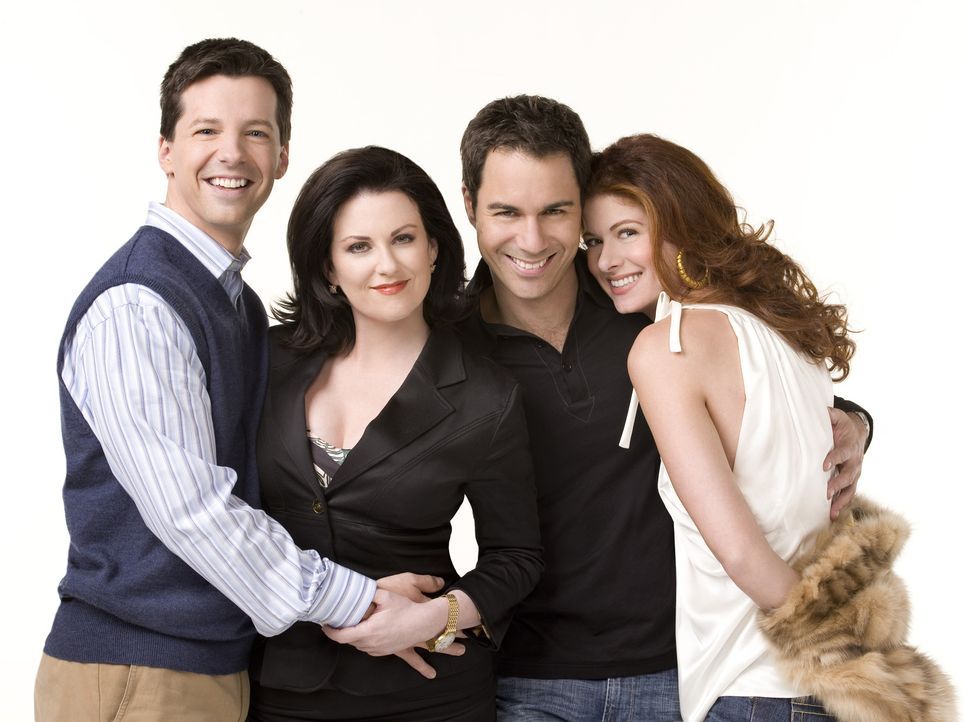 (8. Staffel) - Jack (Sean Hayes, l.), Karen (Megan Mullally, 2.v.l.), Will (Eric McCormack, 2.v.r.) und Grace (Debra Messing, r.) wird immer nur Fre... - Bildquelle: NBC Productions